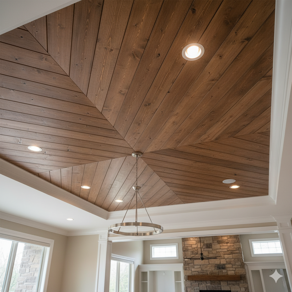 Elevate your interiors with faux wood plank ceilings
