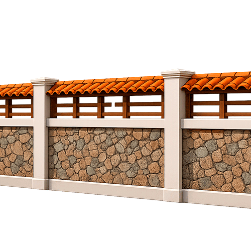 Stucco Wall Fence MOD007